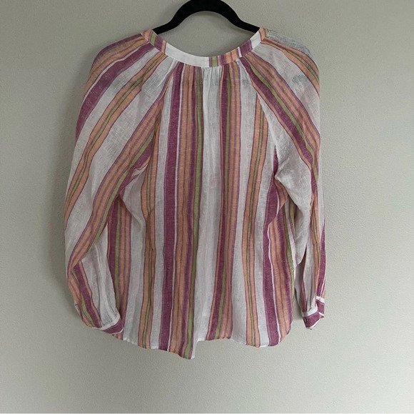 NWOT Rails Brielle Top Linen Blend Hibiscus Stripe Casual Women’s Small - Picture 12 of 13